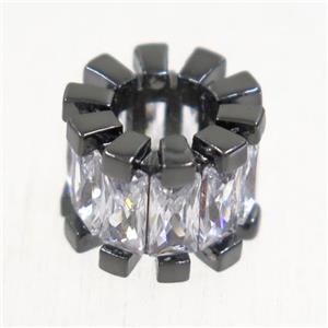 European style copper beads paved zircon, tube, black plated, approx 7-11mm, 5mm hole [FDZN4993]