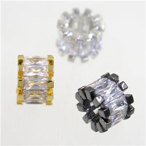 European style copper beads paved zircon, tube, mix color, approx 7-11mm, 5mm hole [FDZN4994]