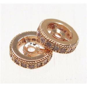 copper spacer beads paved zircon, heishi, rose gold, approx 8mm dia [FDZN500-8MM]