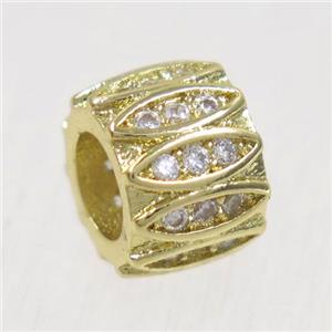 copper beads paved zircon, rondelle, gold plated, approx 6.5x9mm, 4mm hole [FDZN5000]