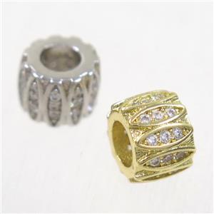 European style copper beads paved zircon, rondelle, mix color, approx 6.5x9mm, 4mm hole [FDZN5001]