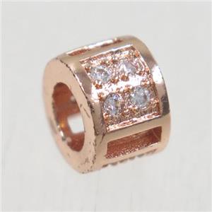 European style copper tube beads paved zircon, rose gold, approx 6x9mm, 4mm hole [FDZN5002]