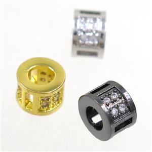 European style copper tube beads paved zircon, mix color, approx 6x9mm, 4mm hole [FDZN5006]