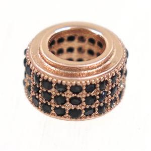 European style copper beads paved zircon, rondelle, rose gold, approx 6x9mm, 5mm hole [FDZN5007]