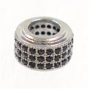 European style copper beads paved zircon, rondelle, platinum plated, approx 6x9mm, 5mm hole [FDZN5008]