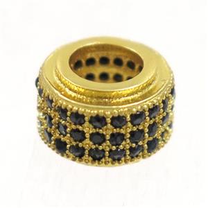 European style copper beads paved zircon, rondelle, gold plated, approx 6x9mm, 5mm hole [FDZN5009]
