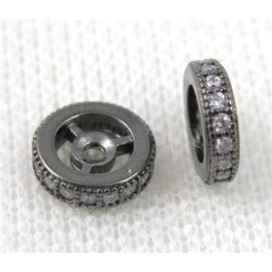 copper spacer beads paved zircon, heishi, black plated, approx 12mm dia [FDZN501-12MM]