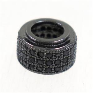 European style copper beads paved zircon, rondelle, black plated, approx 6x9mm, 5mm hole [FDZN5010]