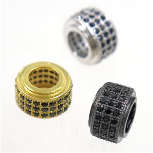 European style copper beads paved zircon, rondelle, mix color, approx 6x9mm, 5mm hole [FDZN5011]
