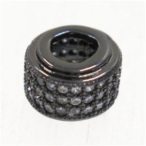European style copper beads paved zircon, rondelle, black plated, approx 6x9mm, 5mm hole [FDZN5015]