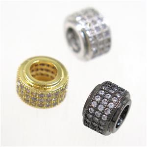 European style copper beads paved zircon, rondelle, mix color, approx 6x9mm, 5mm hole [FDZN5016]