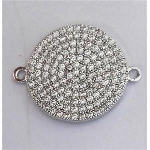 copper connector paved zircon, curving, platinum plated, approx 15mm dia [FDZN502]