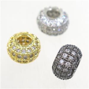 European style copper beads paved zircon, rondelle, mix color, approx 10mm dia, 4mm hole [FDZN5020]
