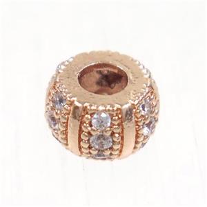 European style copper beads paved zircon, rondelle, rose gold, approx 8mm dia, 3mm hole [FDZN5021]