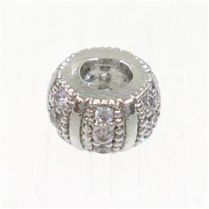European style copper beads paved zircon, rondelle, platinum plated, approx 8mm dia, 3mm hole [FDZN5022]
