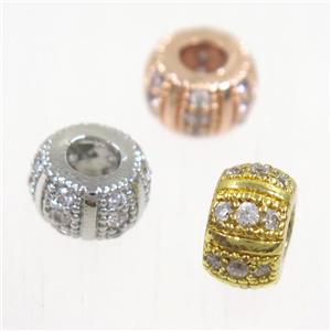 European style copper beads paved zircon, rondelle, mix color, approx 8mm dia, 3mm hole [FDZN5024]