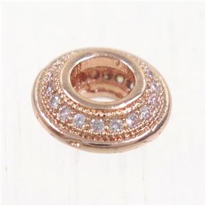 European style copper beads paved zircon, rondelle, rose gold, approx 9.5mm dia, 4mm hole [FDZN5025]