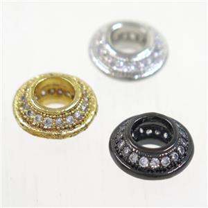 European style copper beads paved zircon, rondelle, mix color, approx 9.5mm dia, 4mm hole [FDZN5029]
