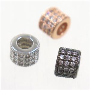 European style copper tube beads paved zircon, mix color, approx 6mm dia, 3mm hole [FDZN5038]
