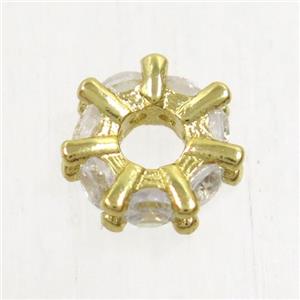 copper beads paved zircon, gold plated, approx 8mm dia [FDZN5041]