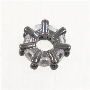 European style copper beads paved zircon, black plated, approx 8mm dia [FDZN5042]