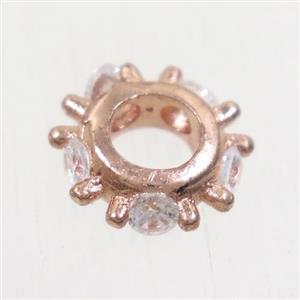 copper beads paved zircon, rose gold, approx 10mm dia [FDZN5044]