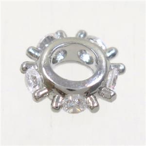 copper beads paved zircon, platinum plated, approx 10mm dia [FDZN5045]