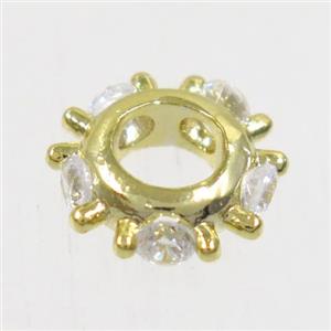 copper beads paved zircon, gold plated, approx 10mm dia [FDZN5046]