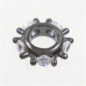 European style copper beads paved zircon, black plated, approx 10mm dia [FDZN5047]