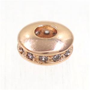 copper bead paved zircon, rondelle, rose gold, approx 8.5mm dia [FDZN5053]