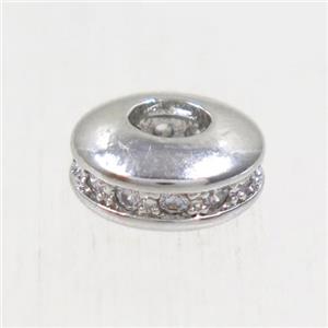 copper bead paved zircon, rondelle, platinum plated, approx 8.5mm dia [FDZN5054]