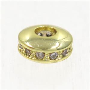copper bead paved zircon, rondelle, gold plated, approx 8.5mm dia [FDZN5055]