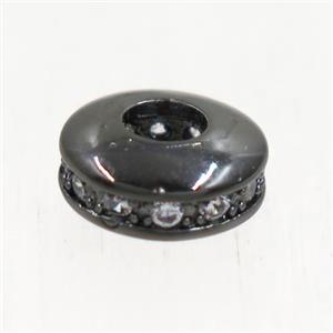 copper bead paved zircon, rondelle, black plated, approx 8.5mm dia [FDZN5056]
