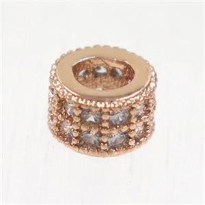 European style copper beads paved zircon, rondelle, rose gold, approx 4x6mm [FDZN5058]