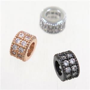 European style copper bead paved zircon, rondelle, mix color, approx 4x6mm [FDZN5061]