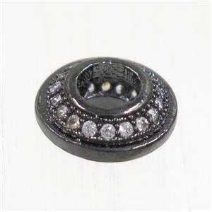 European style copper rondelle beads paved zircon, black plated, approx 9.5mm dia, 4mm hole [FDZN5065]