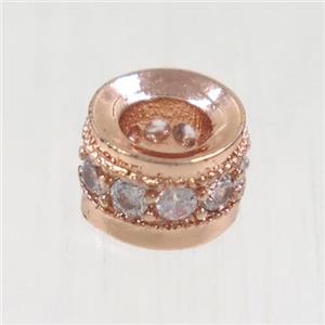 European style copper bead paved zircon, rondelle, rose gold, approx 6mm dia, 3mm hole [FDZN5067]