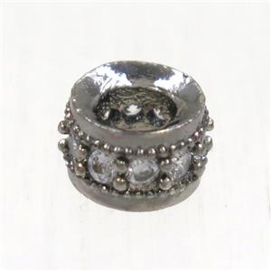 European style copper bead paved zircon, rondelle, black plated, approx 6mm dia, 3mm hole [FDZN5070]