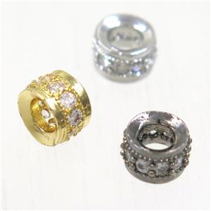 European style copper bead paved zircon, rondelle, mix color, approx 6mm dia, 3mm hole [FDZN5071]