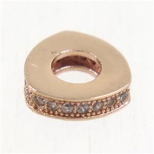 European style copper triangle beads paved zircon, rose gold, approx 9.5mm, 4mm hole [FDZN5072]