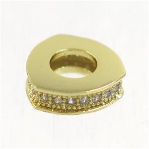 European style copper triangle beads paved zircon, gold plated, approx 9.5mm, 4mm hole [FDZN5074]