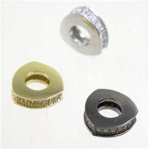 European style copper triangle beads paved zircon, mix color, approx 9.5mm, 4mm hole [FDZN5076]