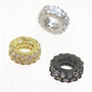 European style copper bead paved zircon, rondelle, mix color, approx 7.5mm dia, 4mm hole [FDZN5081]