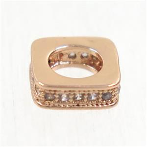 European style copper square beads paved zircon, rose gold, approx 8x8mm, 5mm hole [FDZN5082]