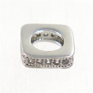 European style copper square beads paved zircon, platinum plated, approx 8x8mm, 5mm hole [FDZN5083]