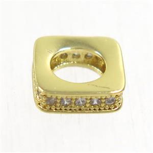 European style copper square beads paved zircon, gold plated, approx 8x8mm, 5mm hole [FDZN5084]