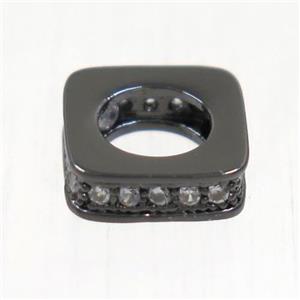 European style copper square beads paved zircon, black plated, approx 8x8mm, 5mm hole [FDZN5085]