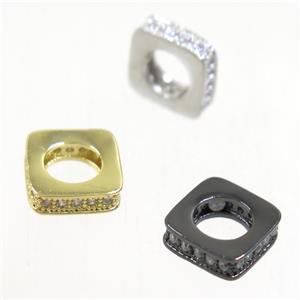 European style copper square beads paved zircon, mix color, approx 8x8mm, 5mm hole [FDZN5086]