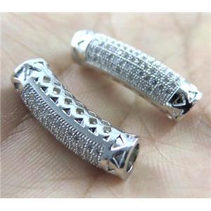 copper tube beads paved zircon, platinum plated, approx 6.8x22mm, 4.5mm hole [FDZN509]