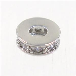 copper heishi bead paved zircon, platinum plated, approx 8mm dia [FDZN5093]